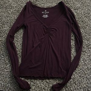 American Eagle XXS Long sleeve Burgundy Top